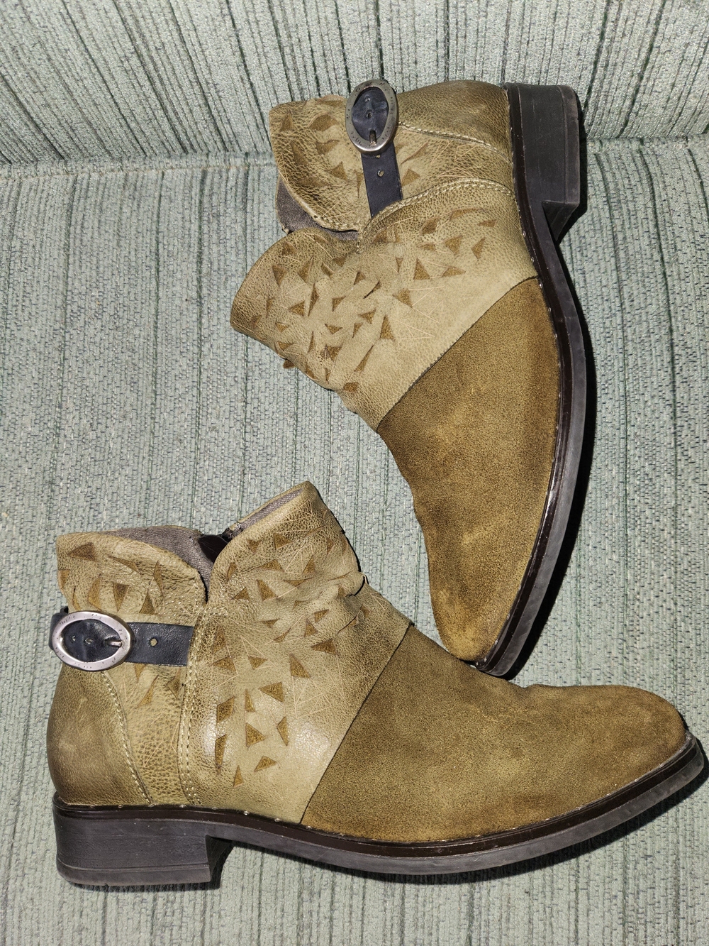🍉Miz Mooz Olive Suede Ankle Boots with Buckle Detail